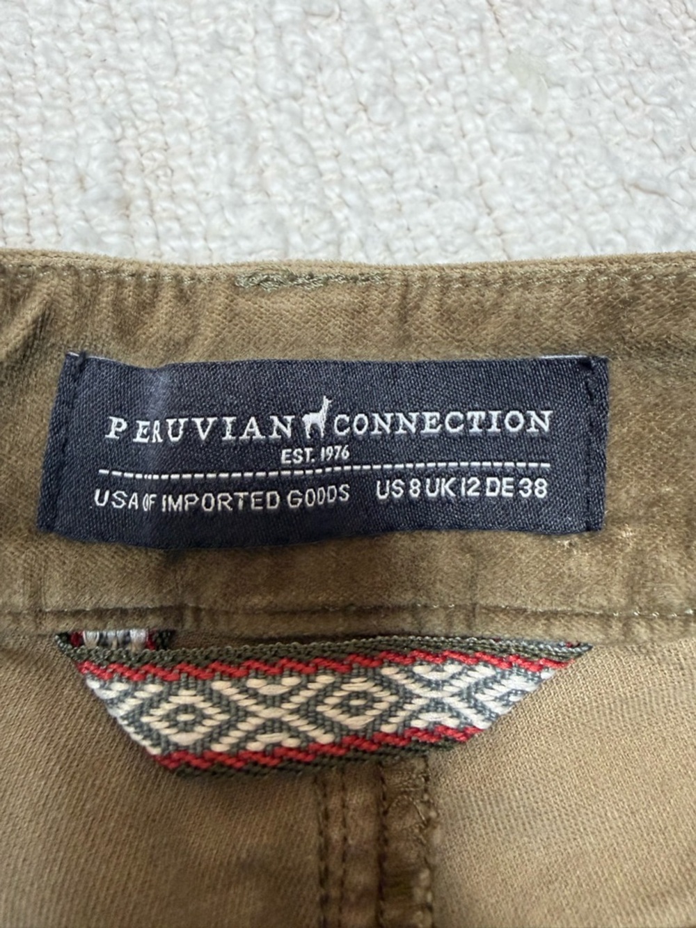 Peruvian Connection Velvet Feel Olive Green Skinny Pants Size 8 - Picture 5 of 7